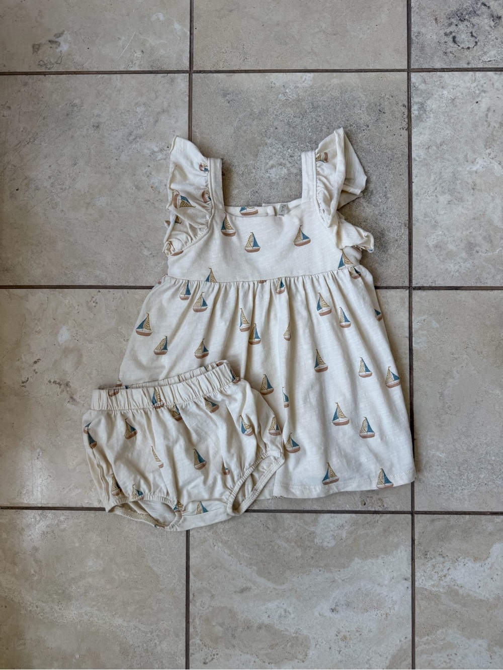 Rylee + Cru Cream Sailboat Print Dress & Bloomer
